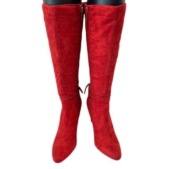 Women Sexy Red Pointed Toe Medium Heels Knee Boots Booties Gabrielle Shoes - Picture 1 of 10